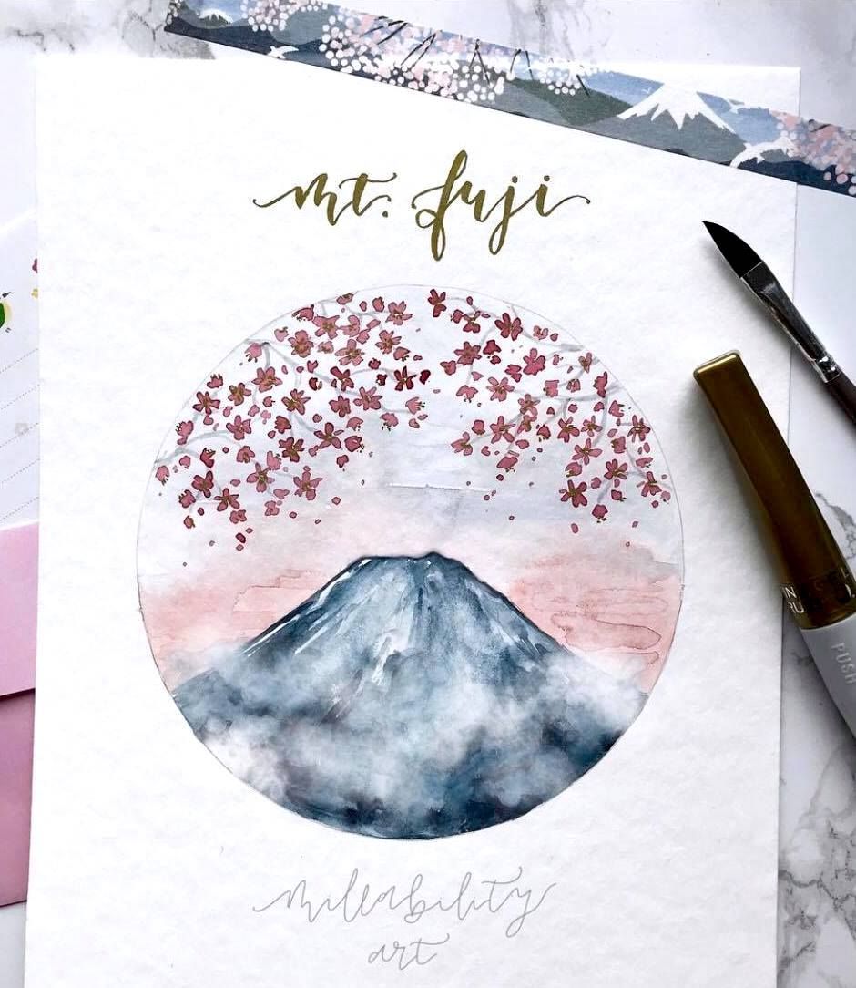 940x1084 beautiful mt fuji watercolor painting - Mt Fuji Drawing
