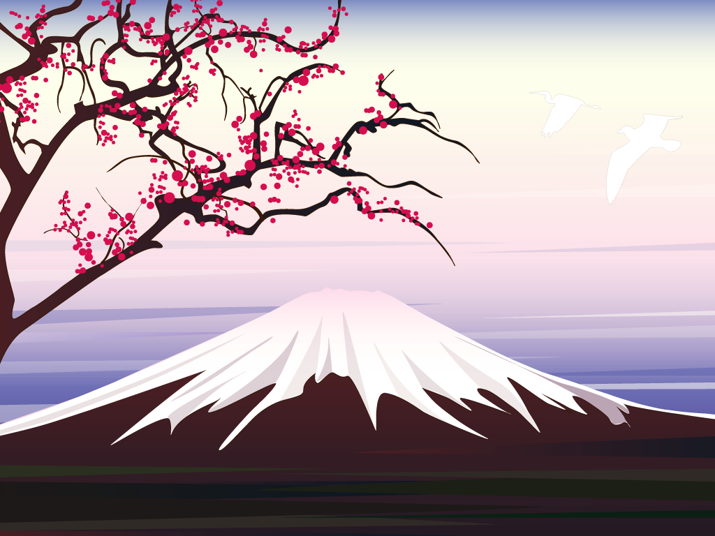 1024x768 sakura tree drawing easy paint illustration experiment dawn - Mt Fuji Drawing