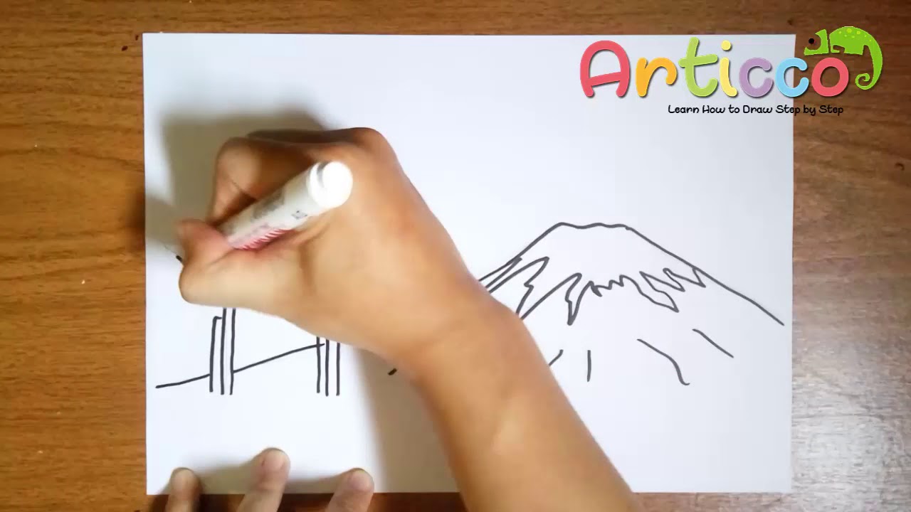 1280x720 how to draw mount fuji step - Mt Fuji Drawing
