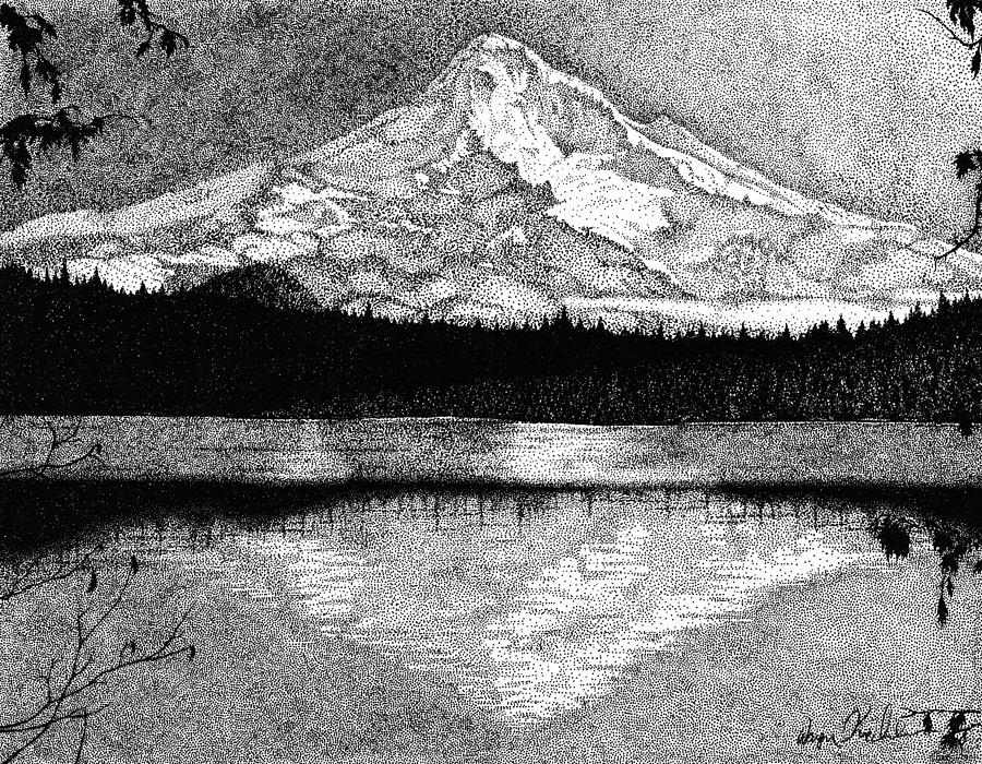 900x700 Mount Hood In Ink Drawing - Mt Hood Drawing