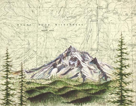 570x442 mt hood wilderness mount hood painting print mountain etsy - Mt Hood Drawing
