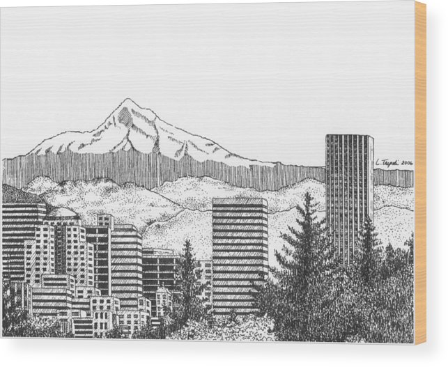 643x527 Portland Mt Hood Wood Print - Mt Hood Drawing