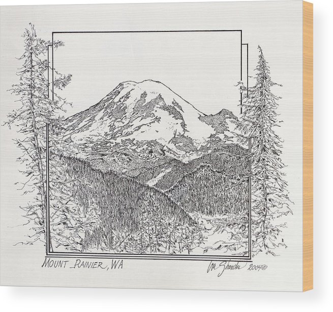 655x613 mount rainier wood print - Mt Rainier Drawing