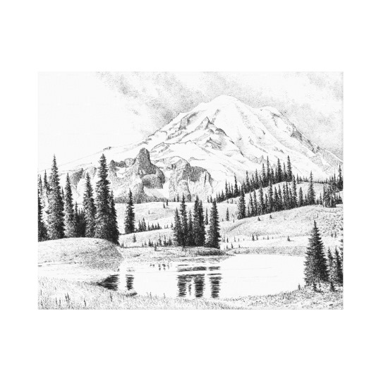 540x540 beautiful pencil drawing of mount rainier canvas print - Mt Rainier Drawing