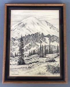 243x300 tom pickeral signed pen ink drawing mt rainier wa framed ebay - Mt Rainier Drawing