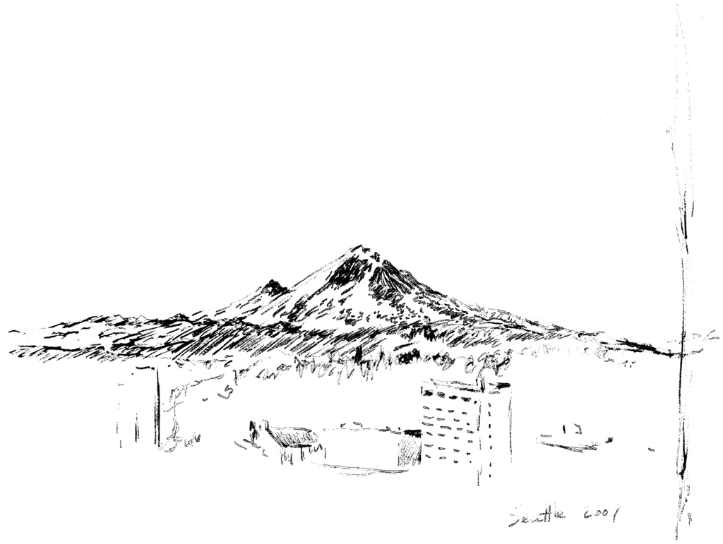 1024x771 michael garr artwork mount rainier original drawing pen - Mt Rainier Drawing