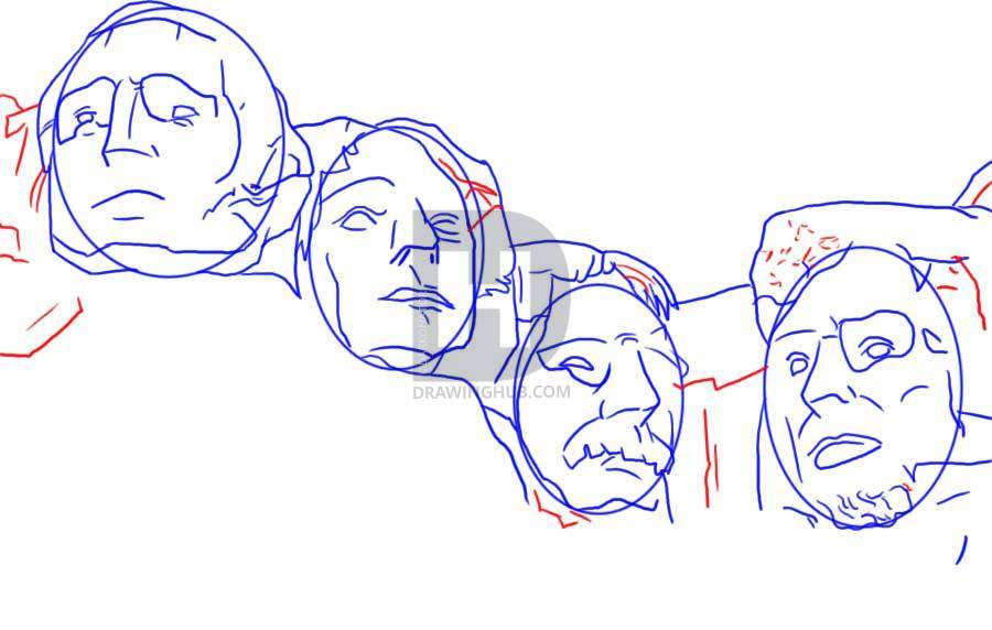 900x572 how to draw mount rushmore, step - Mt Rushmore Drawing