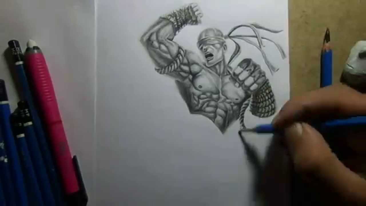 1280x720 pencil drawing - Muay Thai Drawing