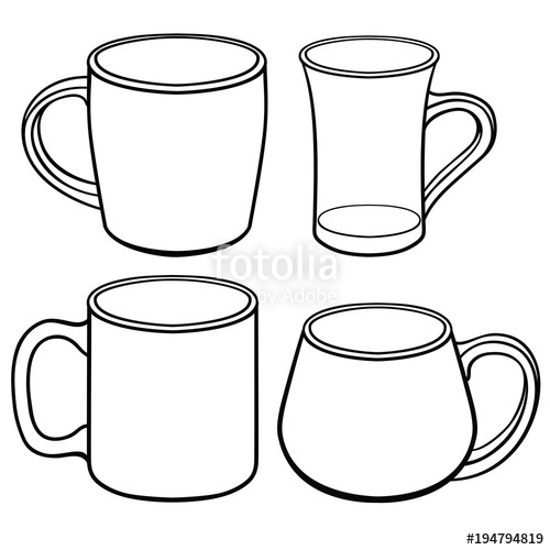 500x500 Cups And Mugs For Tea Of Different Shapes A Set Of Templates - Mug Line Drawing