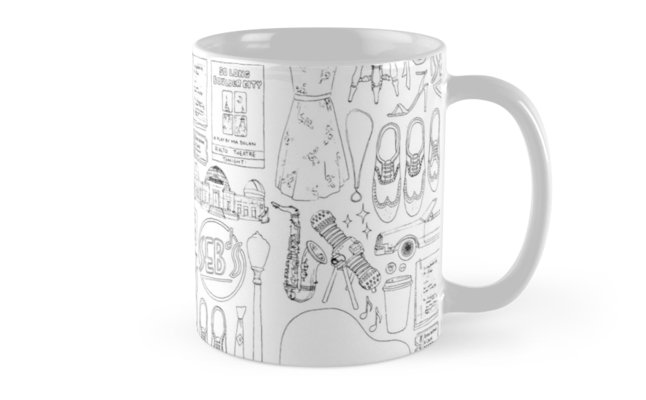 646x400 La La Land Flatlay Illustration Black White Line Drawing Mugs - Mug Line Drawing