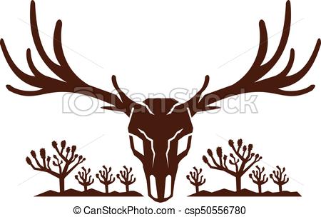 450x304 mule deer skull joshua tree mountains icon style illustration - Mule Deer Skull Drawing