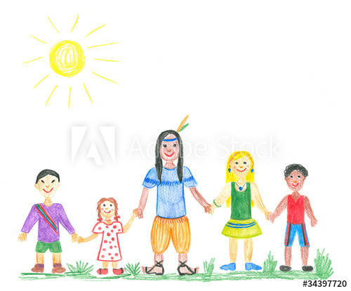 500x414 Multicultural Kids Holding Each Other Child's Drawing - Multicultural Drawing