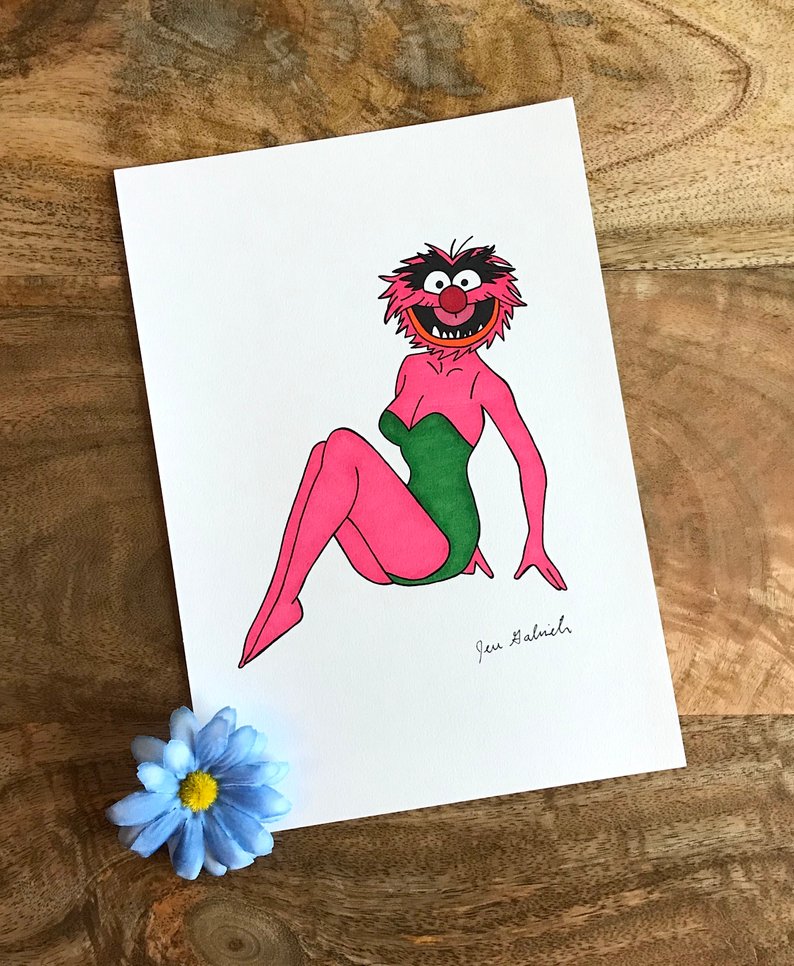794x966 animal muppet pin up original drawing pin up muppets jim etsy - Muppets Animal Drawing