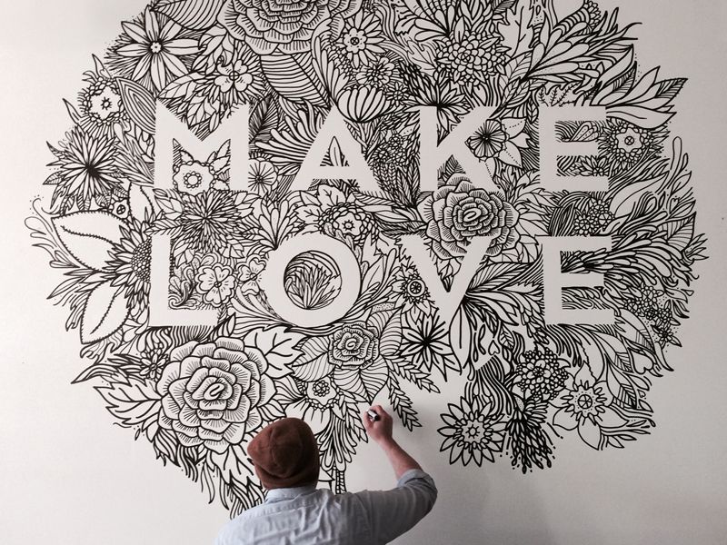 800x600 make love mural art mural art, wall murals, bedroom murals - Mural Drawing