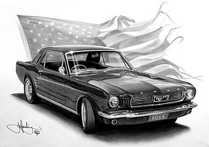 300x211 Mustang Drawing Drawing - Muscle Car Drawings