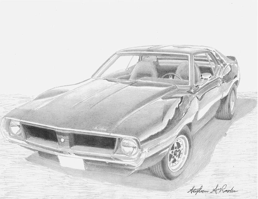 900x695 amc javelin muscle car art print drawing - Muscle Car Drawings