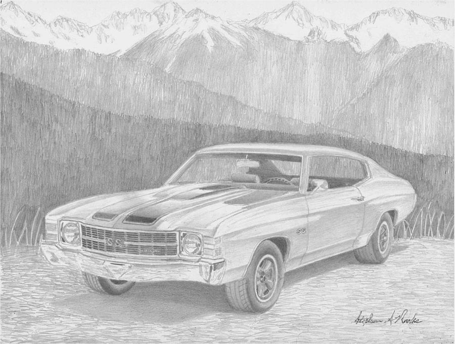 900x680 chevrolet chevelle ss muscle car art print drawing - Muscle Car Drawings