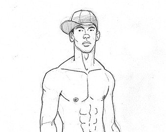 340x270 muscle guy in shorts and ballcap original pencil etsy - Muscle Guy Drawing