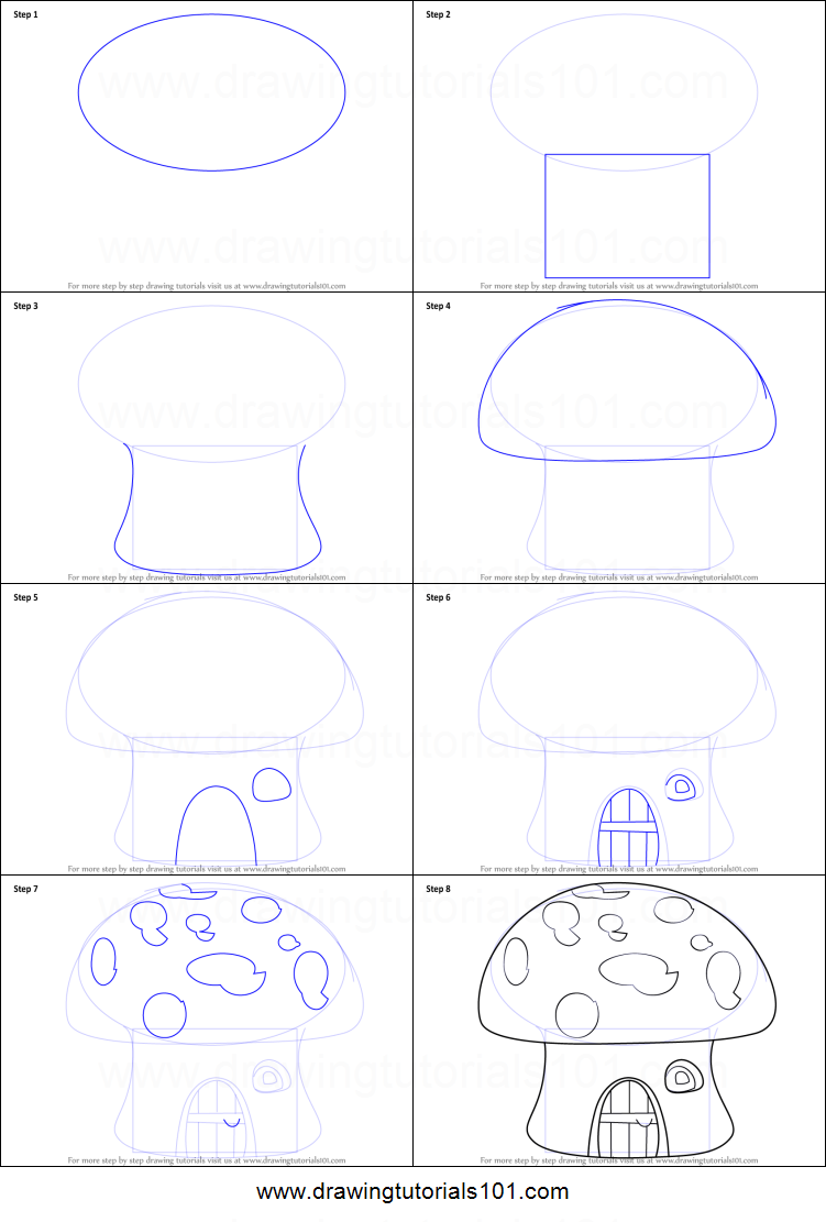 751x1111 How To Draw A Mushroom House Printable Step - Mushroom House Drawing