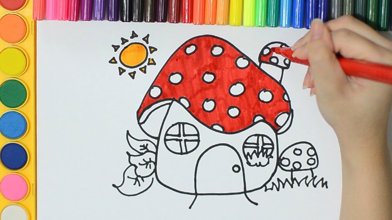1280x720 learning how to draw and colour smurfs tiny mushroom house - Mushroom House Drawing