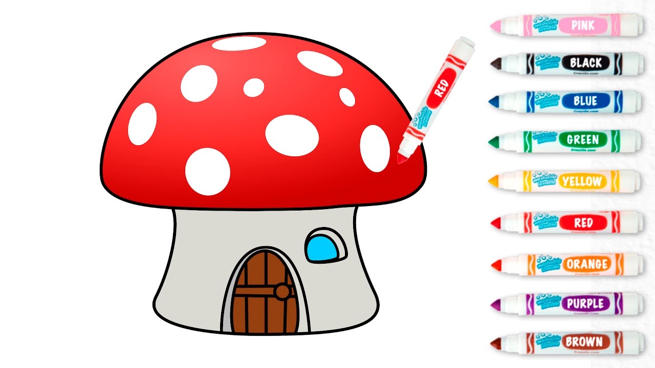 1280x720 Mushroom House Drawing And Coloring For Kids How To Learn To Draw - Mushroom House Drawing