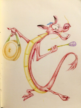 320x427 working on this pencil drawing of mushu from mulan he's one of my - Mushu Drawing