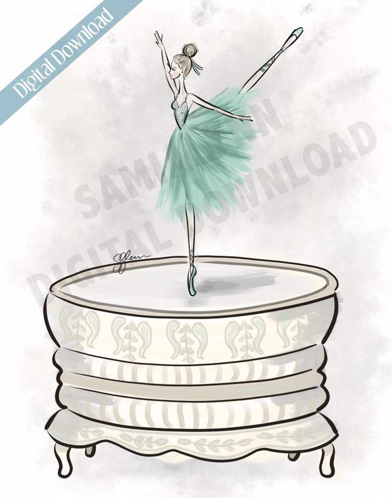794x1010 music box print digital ballerina print ballerina art etsy - Music Box Drawing