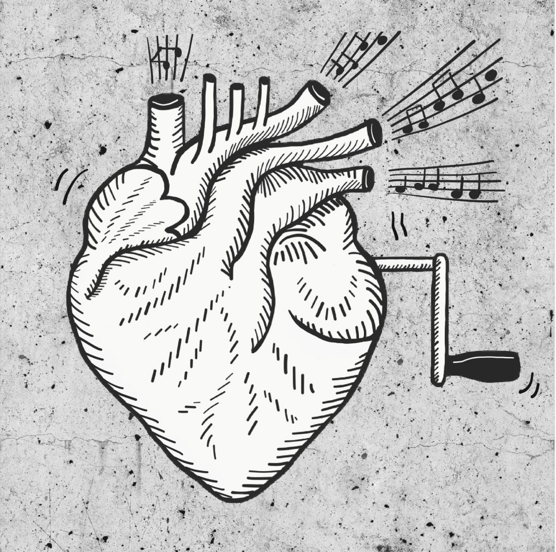 1100x1092 Music Bow Illustration Love Hearts You Make My Heart Sing - Music Box Drawing