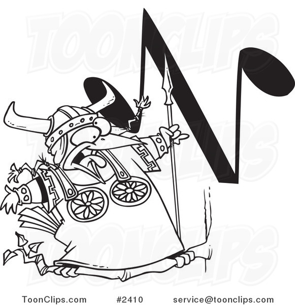 581x600 cartoon black and white line drawing of a singing viking bird - Music Note Bird Drawing