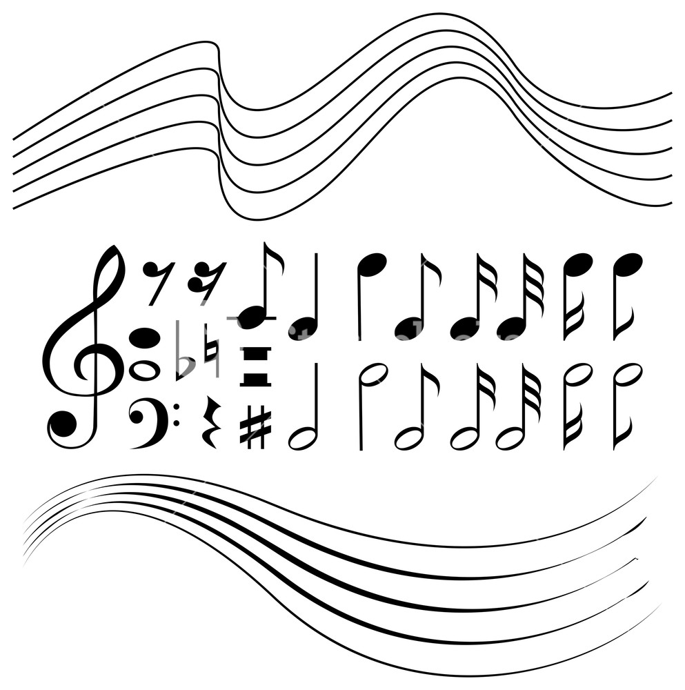 993x1000 different symbols of music notes and line paper royalty free stock - Music Notes Line Drawing