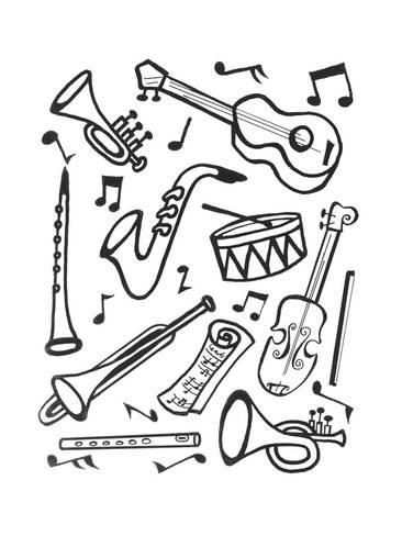 366x488 line drawing of musical instruments and musical notes posters - Music Notes Line Drawing