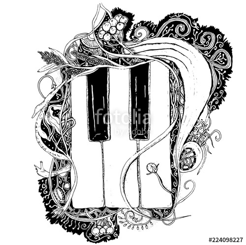 500x499 graphic vector abstract piano keys in curvy plants and berries - Music Sign Drawing