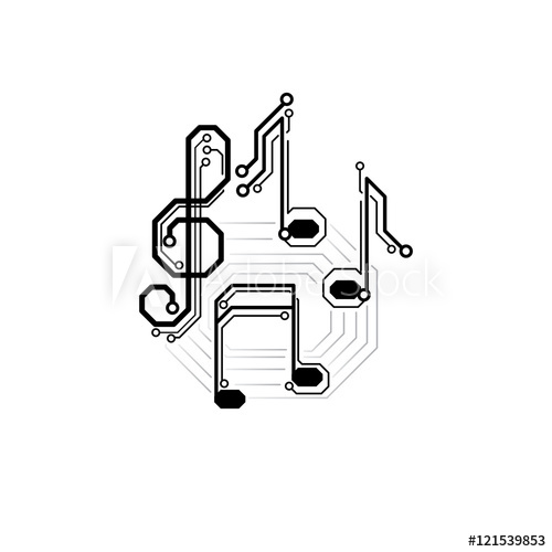 500x500 vector electronic music sign circuit board musical notes - Music Sign Drawing