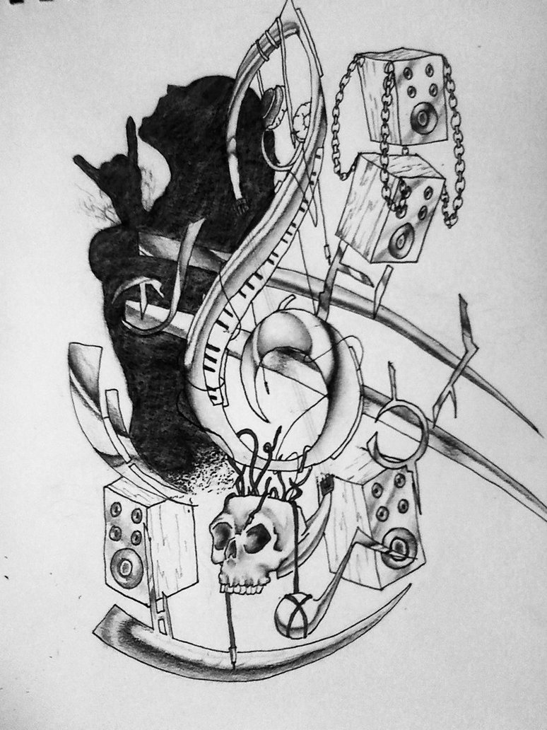 774x1032 music treble clef skull and speaker tattoo designs tattoo ideas - Music Tattoo Drawings