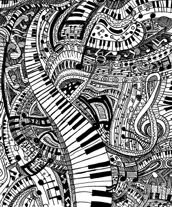 600x720 classical music doodle with piano keyboard art print - Musical Keyboard Drawing