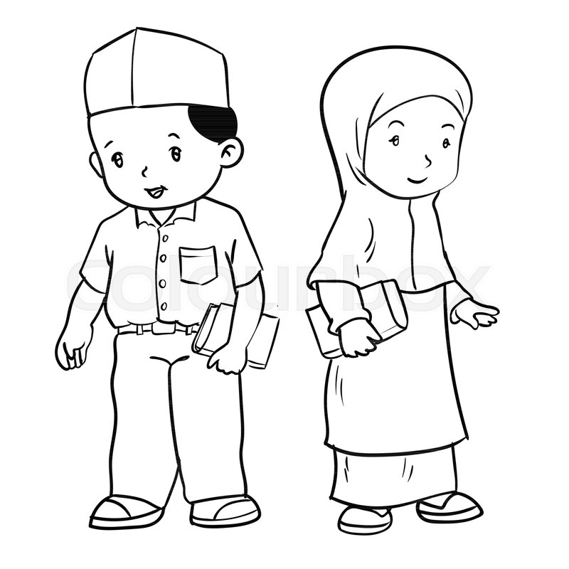 800x800 hand drawing of muslim kids standing stock vector colourbox - Muslim Drawing