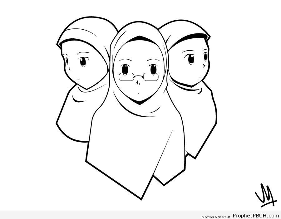 900x702 three muslim women - Muslim Drawing