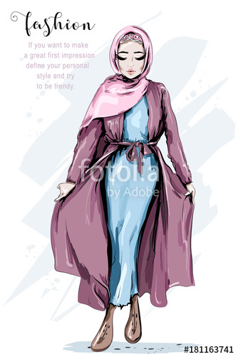 334x500 beautiful muslim woman wearing hijab fashion arabian woman - Muslim Woman Drawing