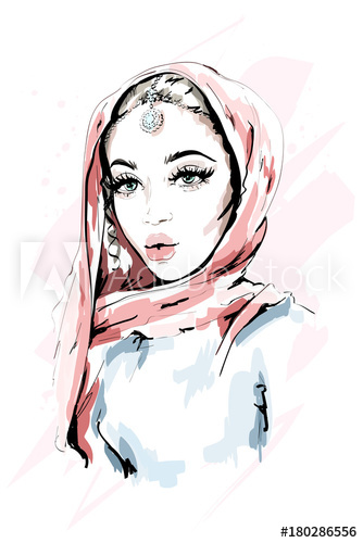 334x500 beautiful muslim woman wearing hijab fashion woman portrait - Muslim Woman Drawing