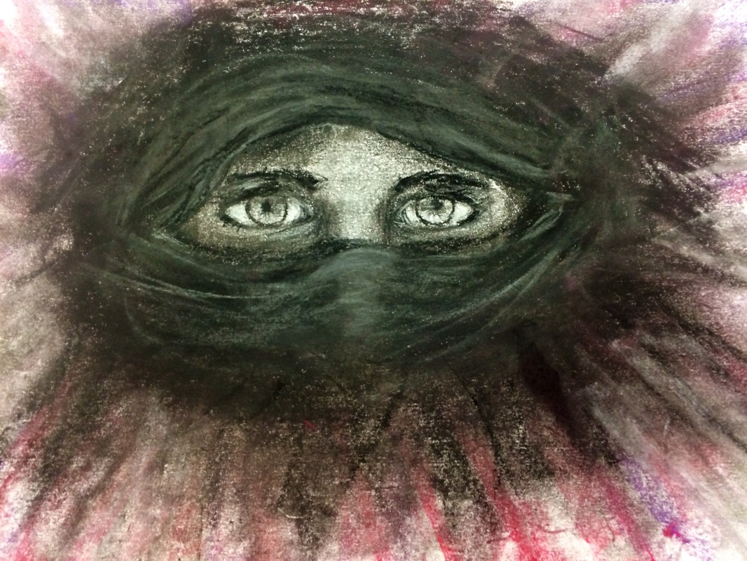 1066x800 muslim woman charcoal drawing - Muslim Woman Drawing