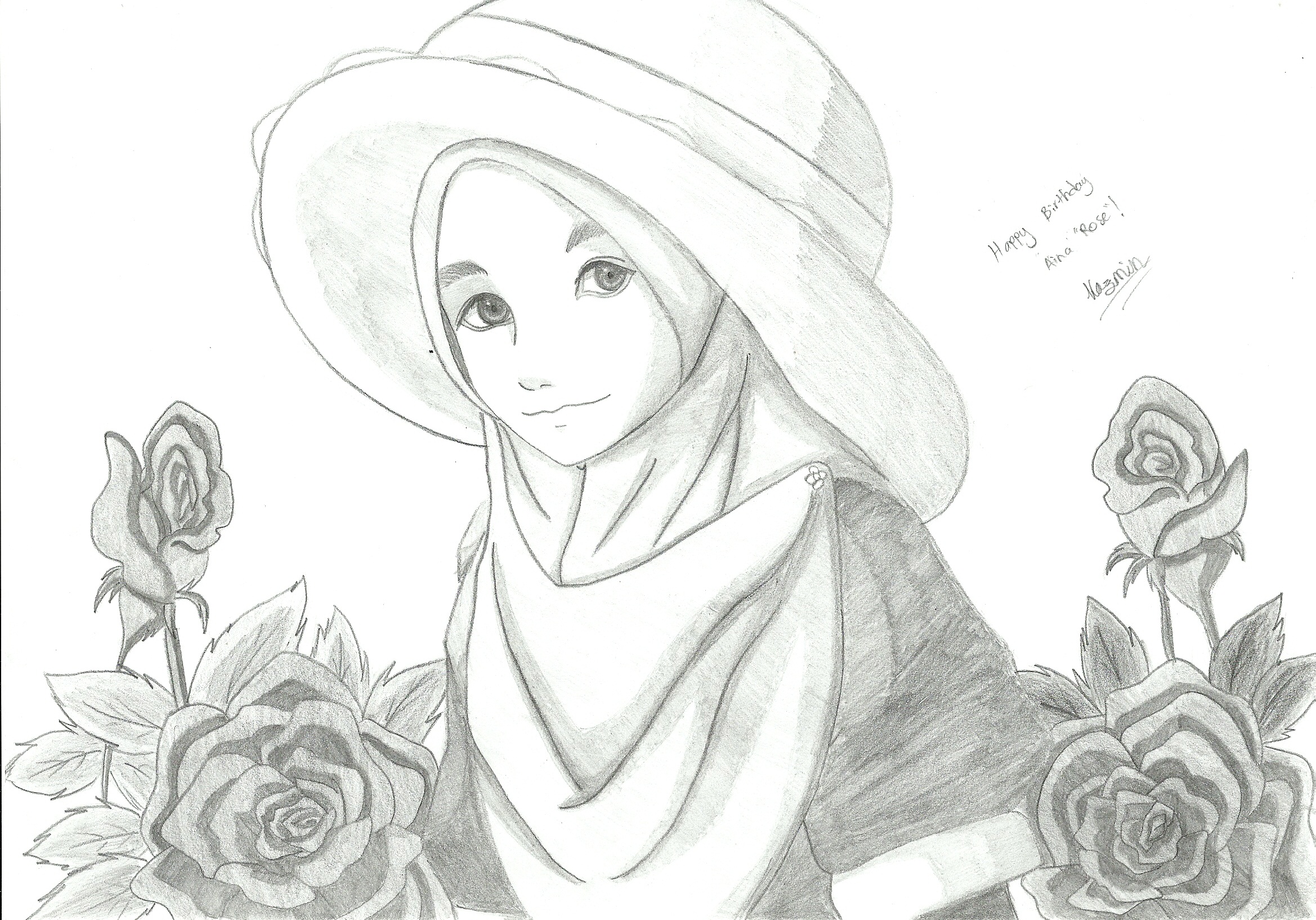 2338x1634 muslim woman in hijab and hat - Muslim Woman Drawing