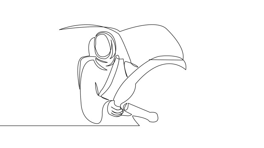 852x480 drawing, animation one line continuous painted muslim - Muslim Woman Drawing