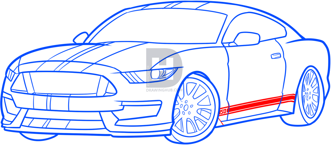 1080x474 how to draw a shelby mustang, step - Mustang Car Drawing