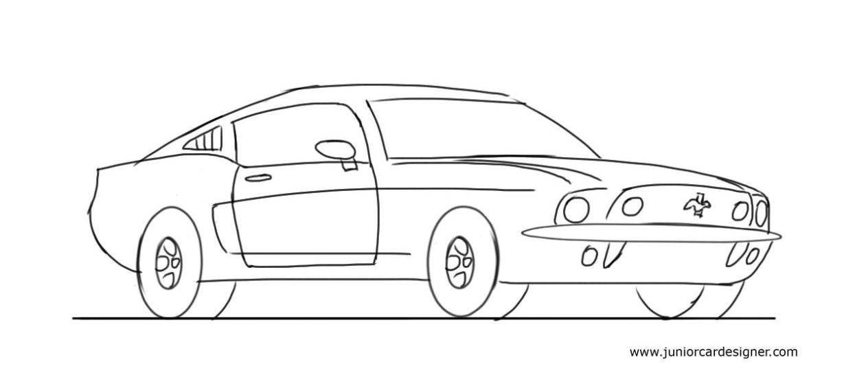 1245x559 learn how to draw a muscle car for kids ford mustang - Mustang Car Drawing