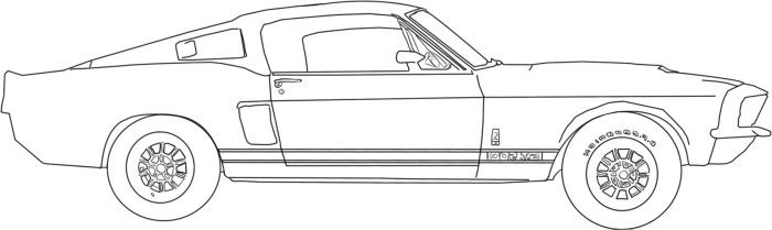 700x209 mustang classic coloring - Mustang Car Drawing