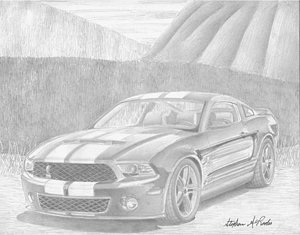 300x235 Shelby Gt Muscle Car Art Print Drawing - Mustang Car Drawing
