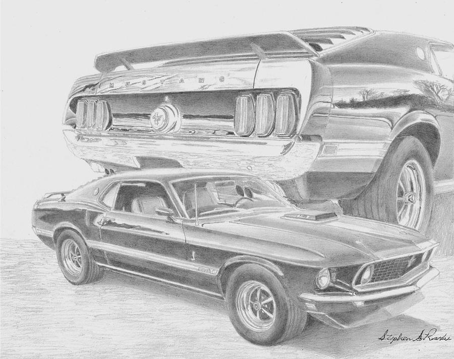 900x713 ford mustang mach collage classic car art print drawing - Mustang Drawing