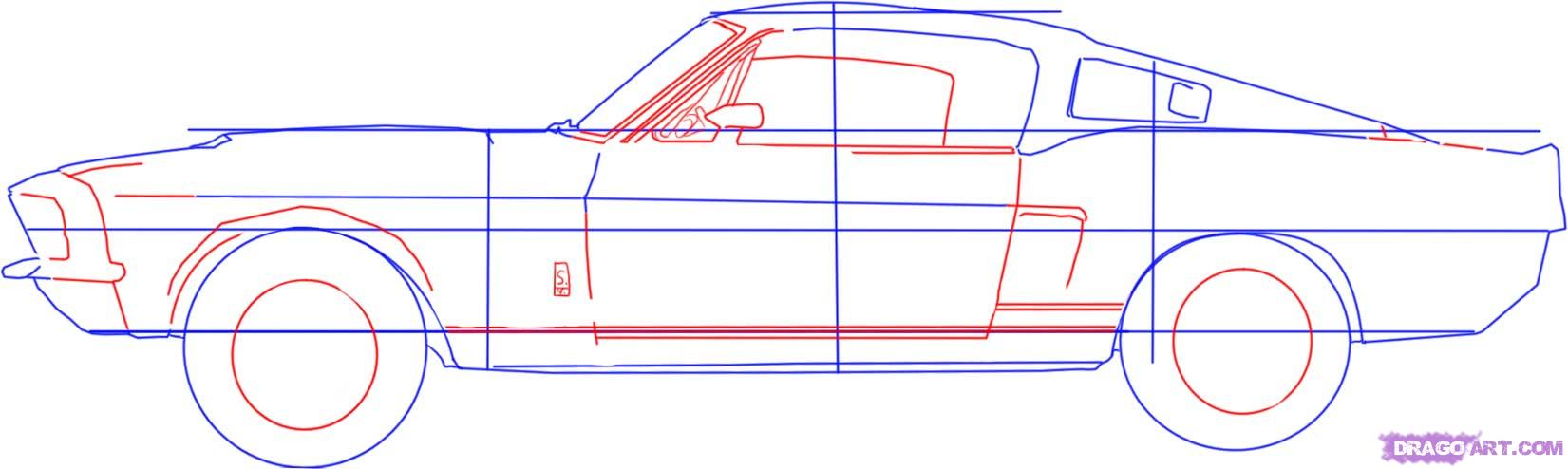 1651x494 How To Draw A Ford Mustang, Step - Mustang Drawing Step By Step