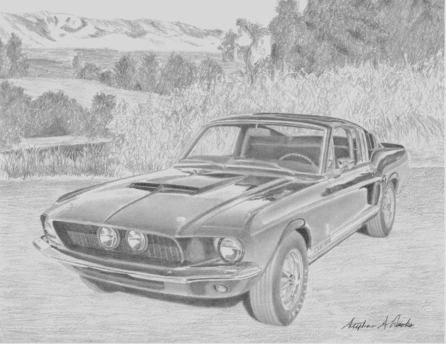 Shelby Mustang Gt Car Art Print Drawing - Mustang Gt Drawing. 