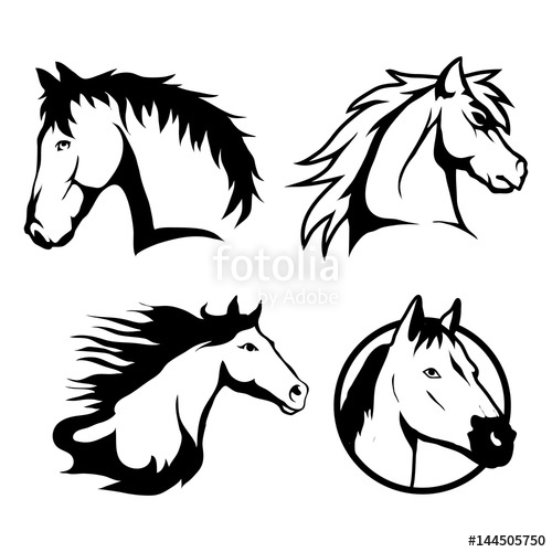 500x500 vector set of black horse's head and mustang logo isolated - Mustang Logo Drawing